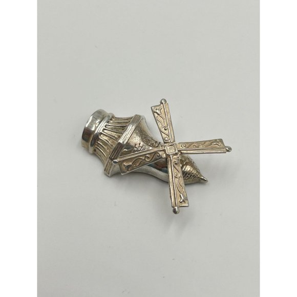 Sterling Silver Windmill Pin Brooch Signed By LANG Articulated Rotating Movable - Picture 3 of 9